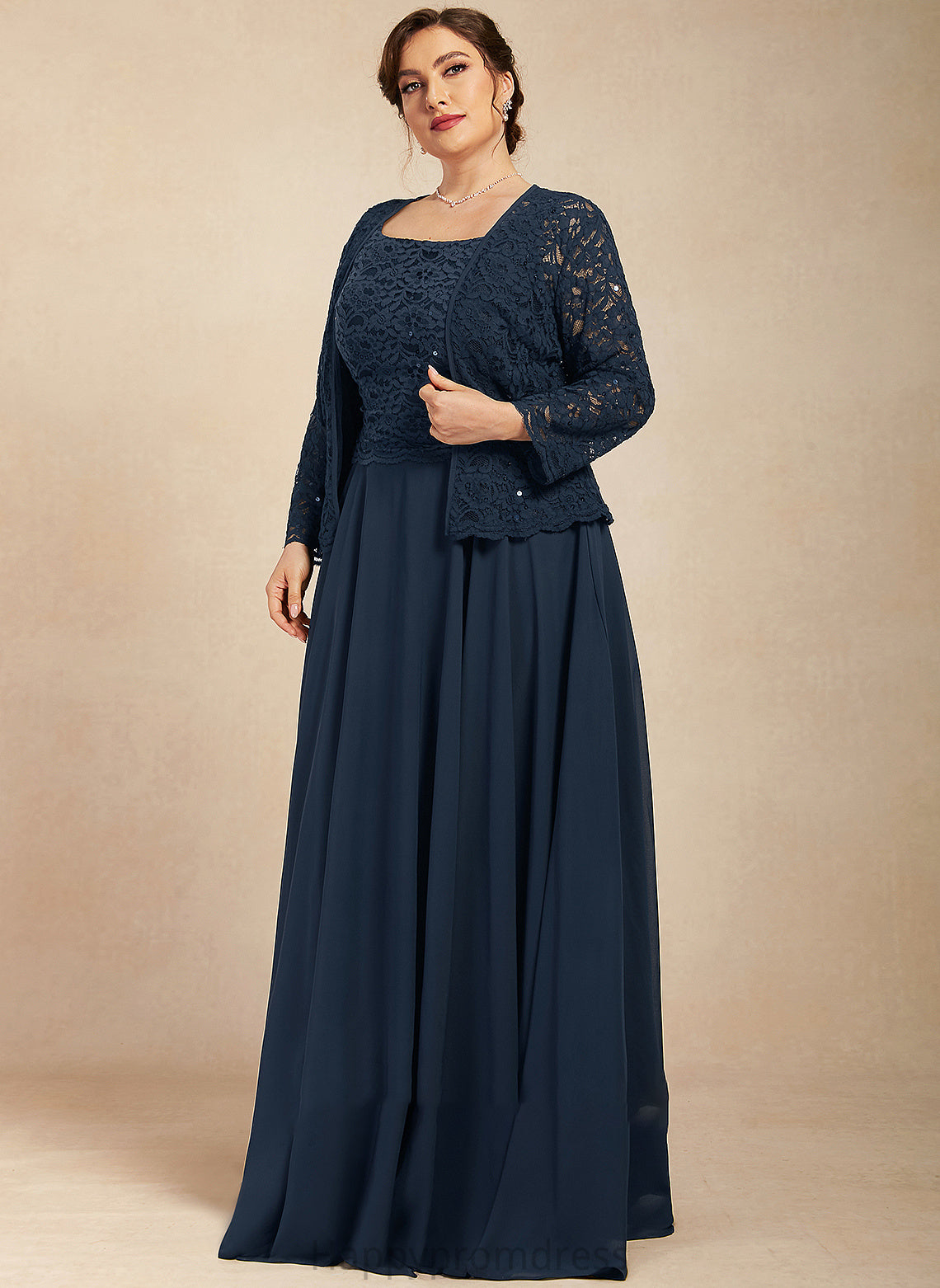 Mother of the Bride Dresses of Bride Neckline Chiffon With Dress Lace the Sequins Floor-Length A-Line Square Mother Ella