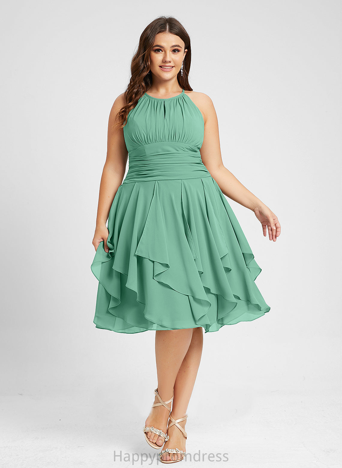 Chiffon Scoop Dress Cocktail Cocktail Dresses Ruffles Juliana Knee-Length Cascading Ruffle A-Line Neck With