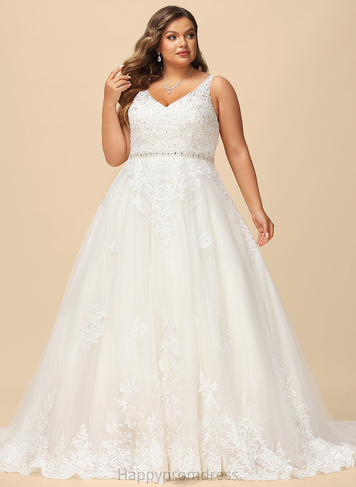 Wedding Dress Tulle Wedding Dresses With Train Beading Lace Jakayla Court Sequins V-neck Ball-Gown/Princess