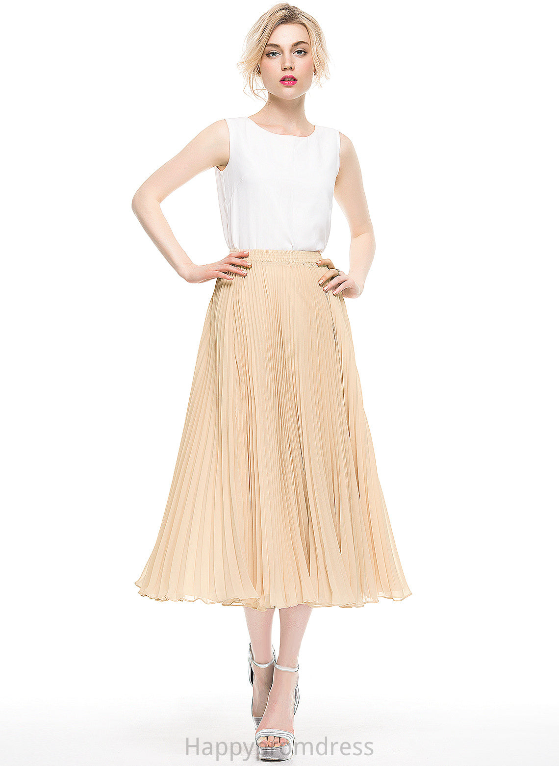 Cocktail Dresses With Chiffon A-Line/Princess Cocktail Pleated Skirt Tea-Length Mary