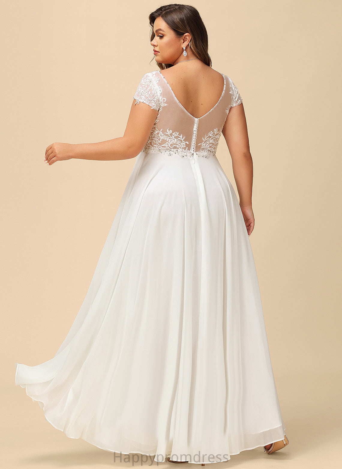 Wedding Dresses A-Line Wedding Floor-Length V-neck With Chiffon Beading Kylee Sequins Dress Lace