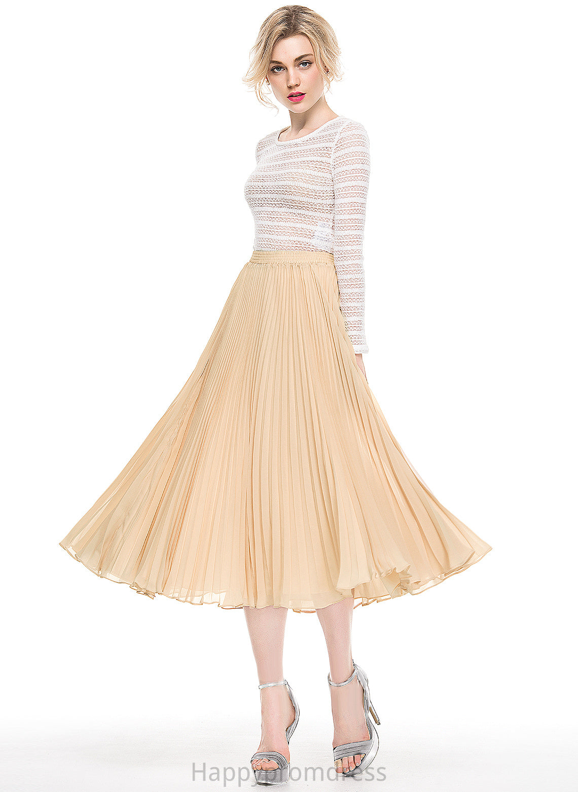 Cocktail Dresses With Chiffon A-Line/Princess Cocktail Pleated Skirt Tea-Length Mary