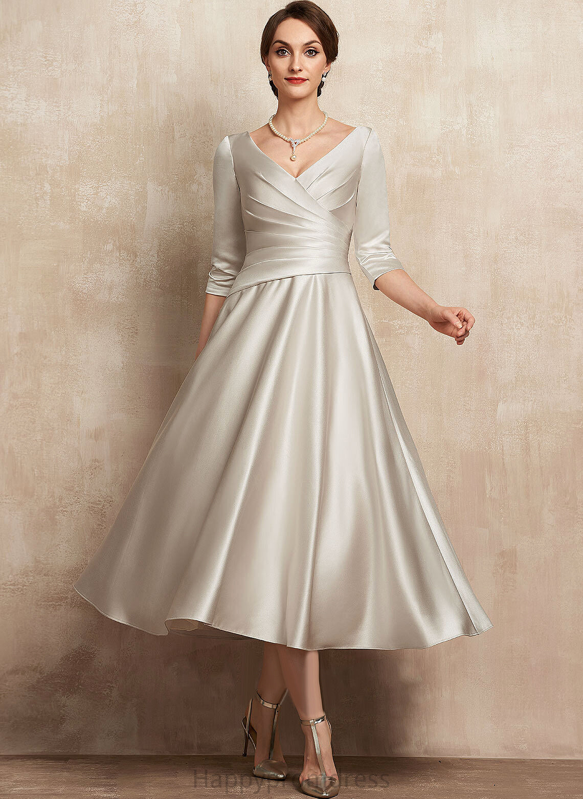 Tea-Length Satin V-neck Cocktail Dresses With Kaylah Dress A-Line Cocktail Ruffle