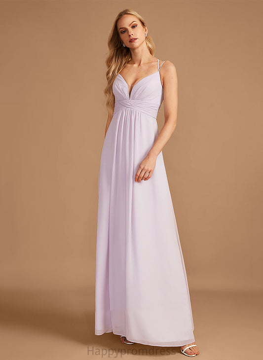 Floor-Length Length Neckline A-Line Ruffle Fabric Silhouette Embellishment V-neck Kristina Scoop Sleeveless Bridesmaid Dresses