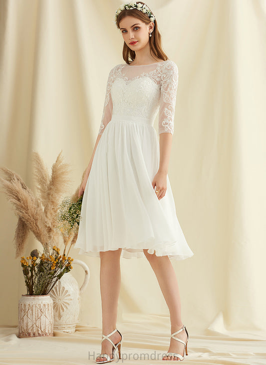 Chiffon Wedding Dresses Sequins Wedding A-Line Camille Dress Knee-Length With Lace