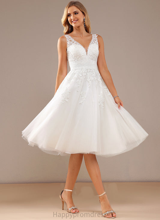 Tulle Knee-Length Wedding Dresses Lace Lace With A-Line Skyler Wedding V-neck Dress