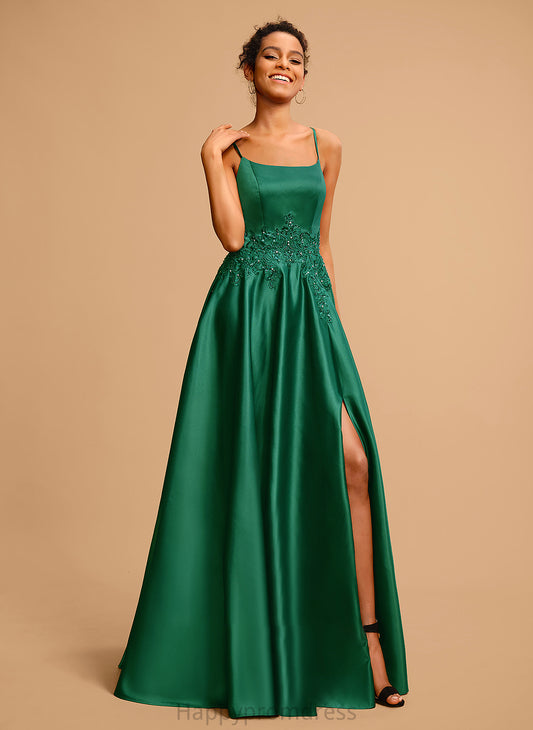 Beading With Floor-Length Ball-Gown/Princess Sequins Satin Leslie V-neck Prom Dresses