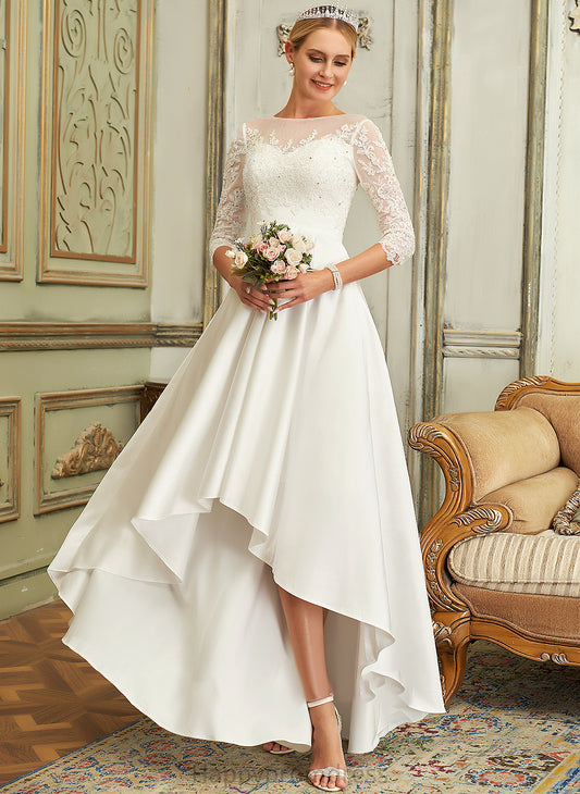 Wedding Satin Wedding Dresses Lace A-Line Asymmetrical Neck Scoop Dress Alina