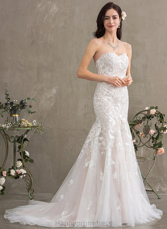 Court Train Wedding Dresses Lace Savanna Sweetheart Wedding Dress Trumpet/Mermaid Tulle