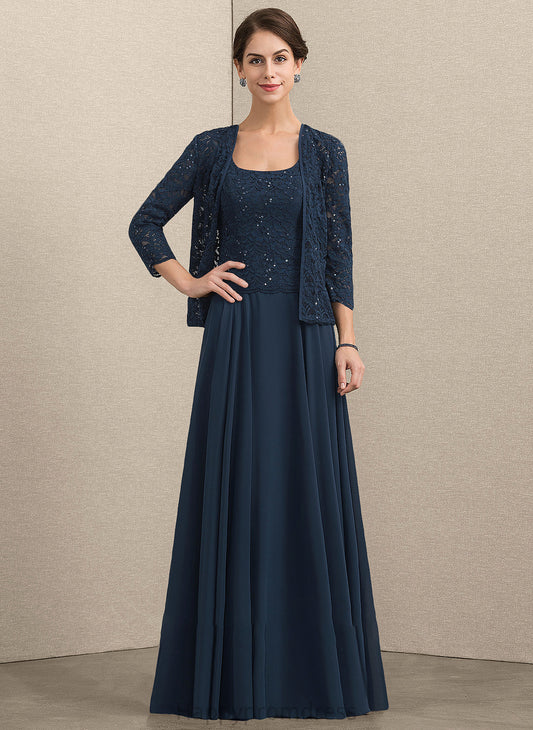 Mother of the Bride Dresses of Bride Neckline Chiffon With Dress Lace the Sequins Floor-Length A-Line Square Mother Ella