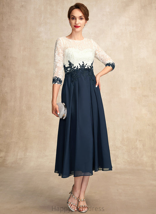 A-Line Tea-Length Chiffon Sariah Dress Bride Neck Lace Scoop the of Mother Mother of the Bride Dresses