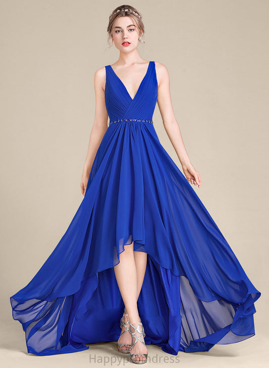 Length Ruffle V-neck Embellishment Asymmetrical Sequins Neckline Silhouette A-Line Fabric Beading Dominique Bridesmaid Dresses