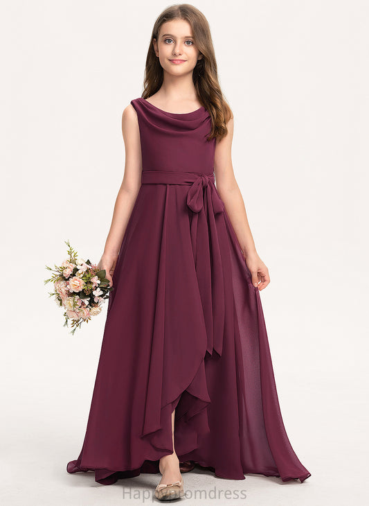 Asymmetrical Junior Bridesmaid Dresses Cowl Johanna A-Line With Bow(s) Neck Chiffon