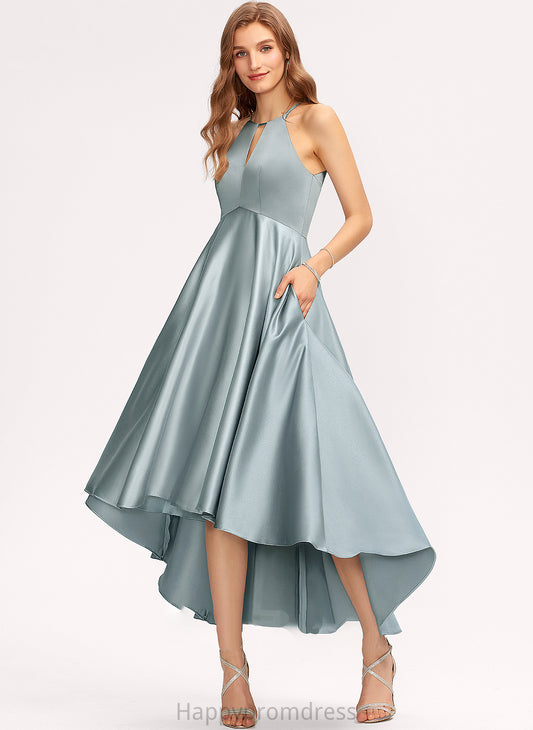 Pockets A-Line Length ScoopNeck Embellishment Neckline Silhouette Asymmetrical Fabric Annika Scoop A-Line/Princess Bridesmaid Dresses