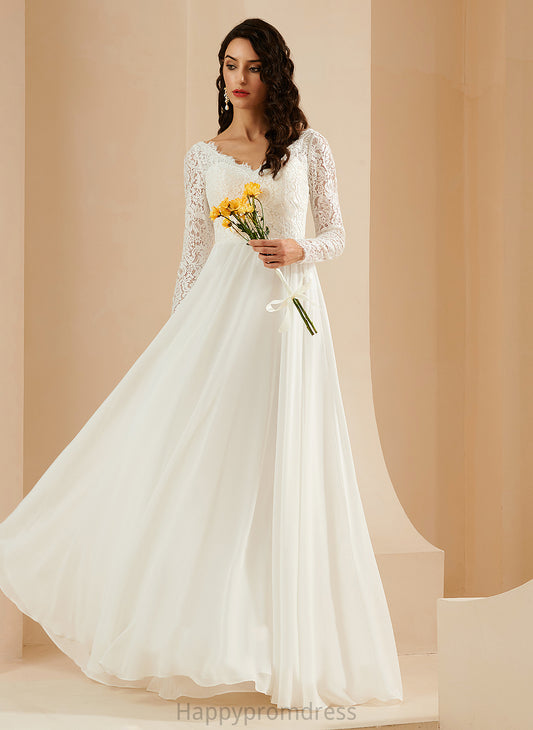 V-neck Lace Sweep Wedding Wedding Dresses A-Line With Chiffon Dress Train Jaidyn