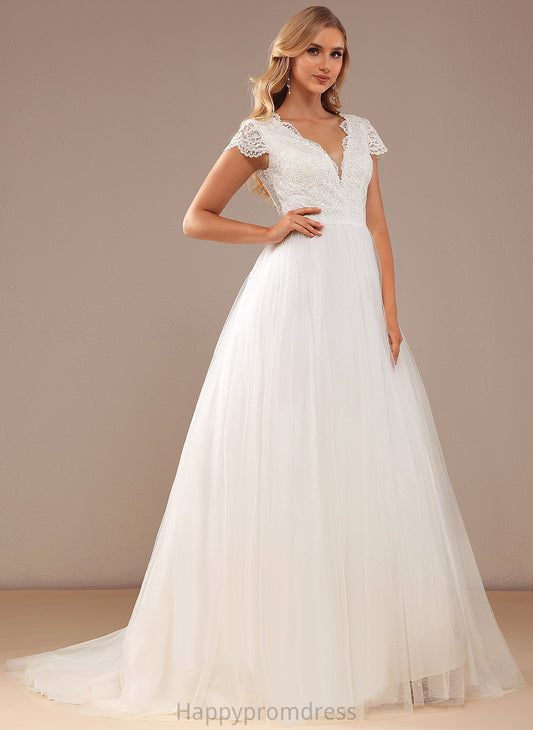 Train Court Bianca V-neck Ball-Gown/Princess Lace With Tulle Sequins Lace Wedding Dress Wedding Dresses