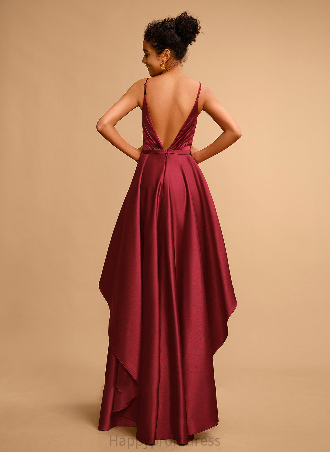 V-neck Floor-Length Millicent Satin Prom Dresses Ball-Gown/Princess