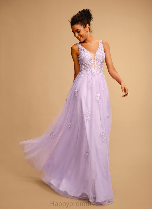 Zariah V-neck With Ball-Gown/Princess Floor-Length Prom Dresses Lace Tulle