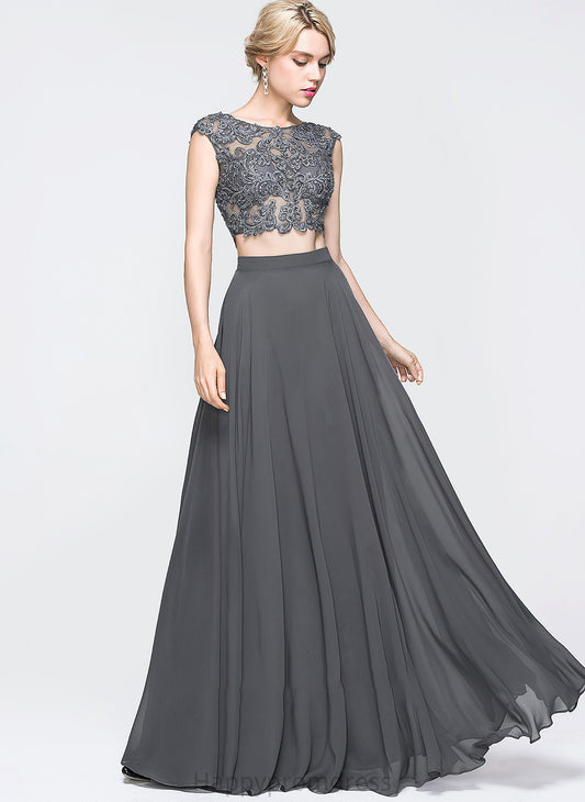 Chiffon Scoop With Prom Dresses Neck Floor-Length Beading A-Line Evangeline Sequins