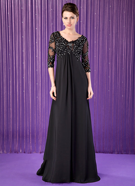 Empire Train Sweep V-neck of Chiffon With the Bride Dress Campbell Lace Mother of the Bride Dresses Beading Mother