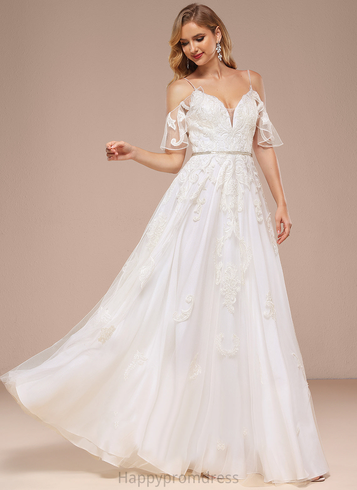 Tulle Lace Sequins Shiloh Shoulder Floor-Length Cold With Wedding Dresses A-Line Dress Beading Wedding