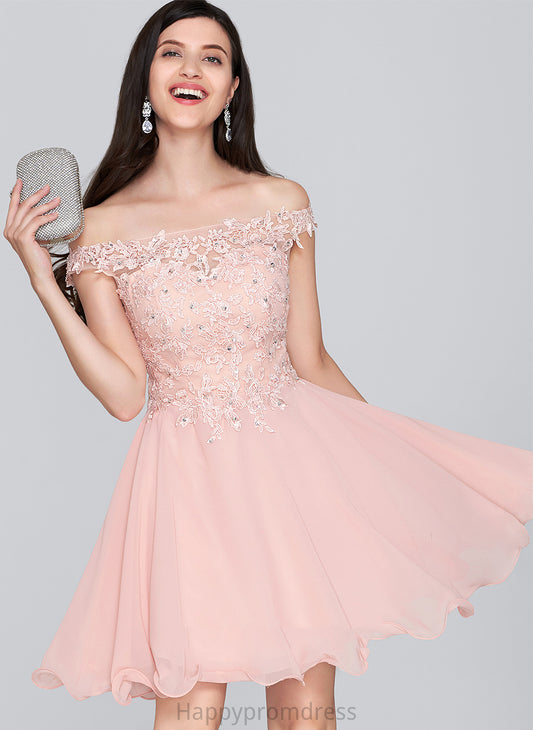 Off-the-Shoulder Homecoming Dresses Homecoming A-Line Beading Chiffon Short/Mini With Dominique Dress Lace