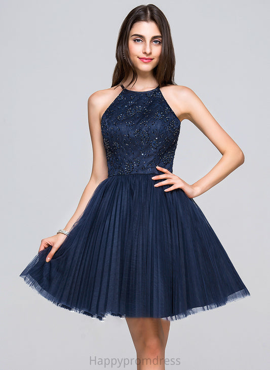 Short/Mini Beading Prom Dresses Sequins A-Line/Princess With Scoop Pleated Mckayla Neck Bow(s)