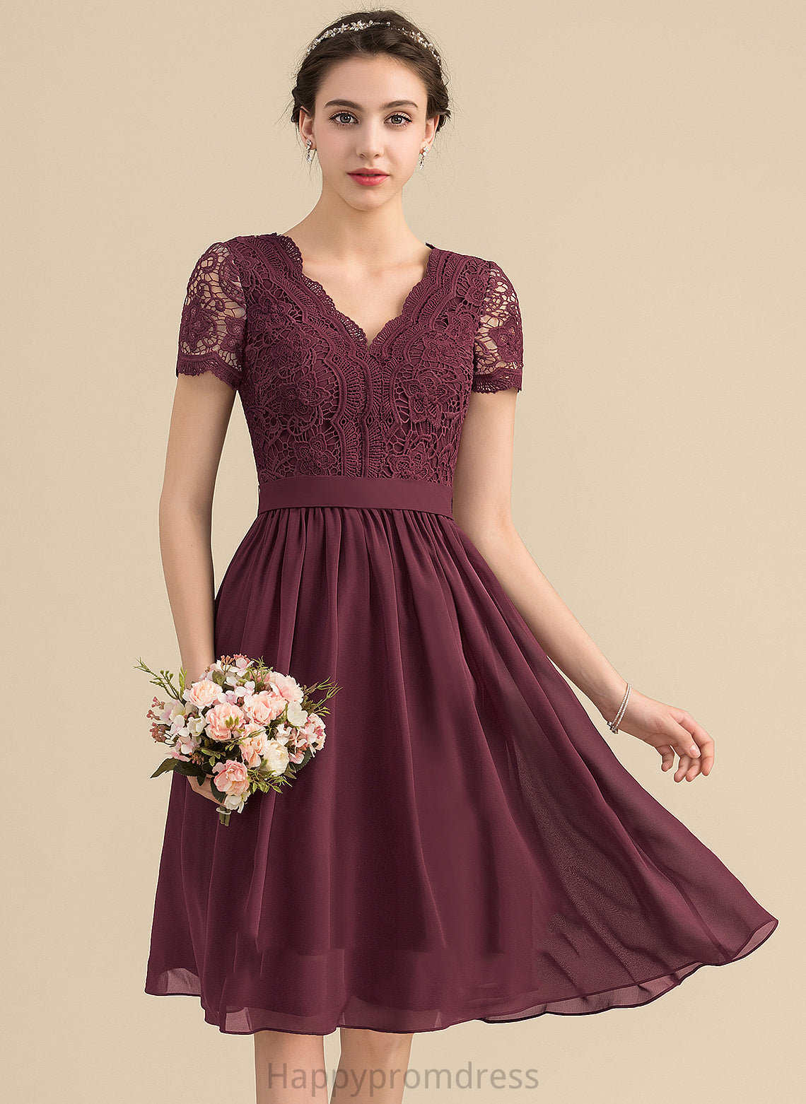 Chiffon Dress Lace With Homecoming Homecoming Dresses V-neck Brielle Lace A-Line Knee-Length