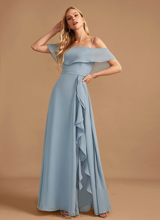 Ruffle Length Embellishment Neckline A-Line Fabric Floor-Length Off-the-Shoulder Silhouette SplitFront Cali A-Line/Princess Bridesmaid Dresses