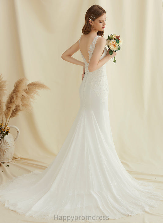 Train Wedding Trumpet/Mermaid Thalia Dress V-neck Lace Wedding Dresses Court Chiffon