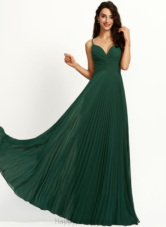 With A-Line Floor-Length V-neck Prom Dresses Pleated Ryann