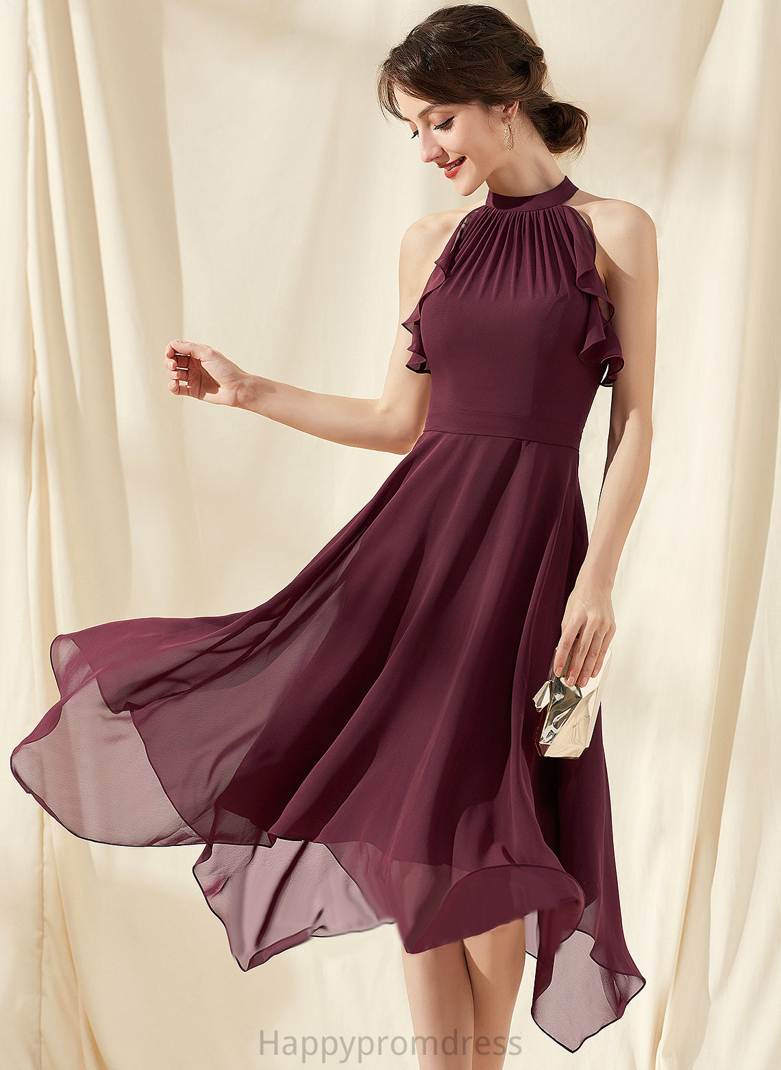 Scoop Cocktail With Chiffon Dress Neck Ruffles A-Line Payten Tea-Length Cascading Cocktail Dresses