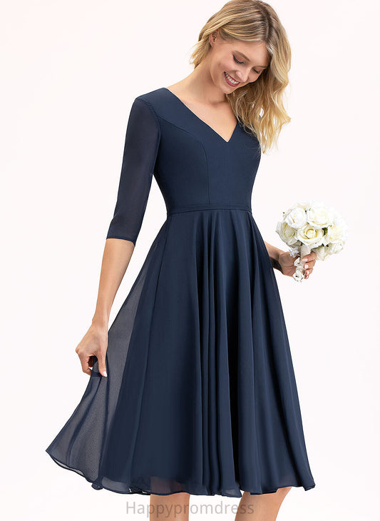 Knee-Length Dress A-Line Cocktail Dresses Chiffon Cocktail Savannah Pockets V-neck With