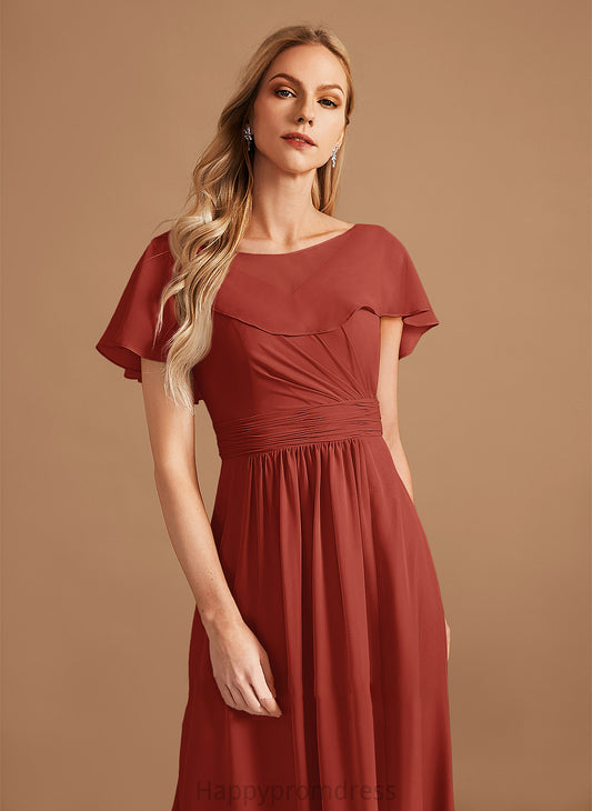 Fabric Floor-Length Length Silhouette Ruffle Neckline HighNeck Embellishment SplitFront A-Line Naomi V-Neck Bridesmaid Dresses