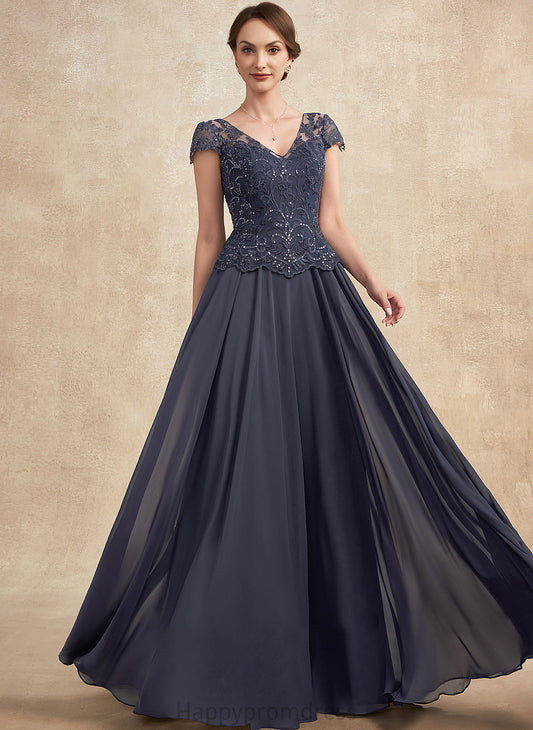 Mother of the Bride Dresses Floor-Length Evie of Sequins the Bride With Lace Mother A-Line Dress Chiffon V-neck