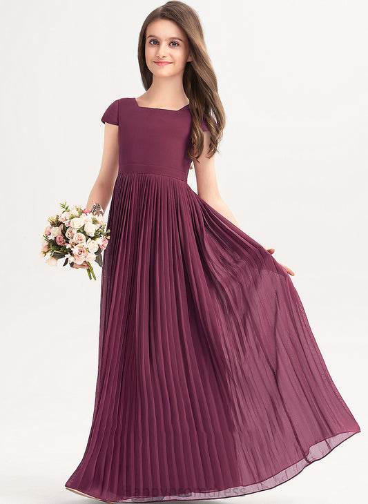 With Junior Bridesmaid Dresses Neckline Square Floor-Length Pleated Chiffon Alyssa Lace Bow(s) A-Line