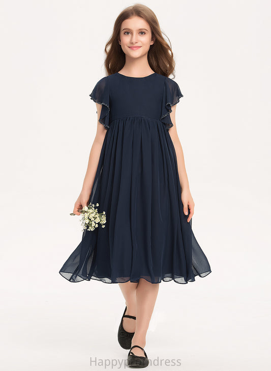 Ashly Neck Chiffon Knee-Length Beading A-Line Junior Bridesmaid Dresses With Scoop