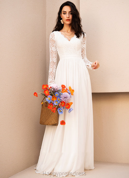 Wedding Lace V-neck A-Line Floor-Length Wedding Dresses With Chiffon Dress Kiara