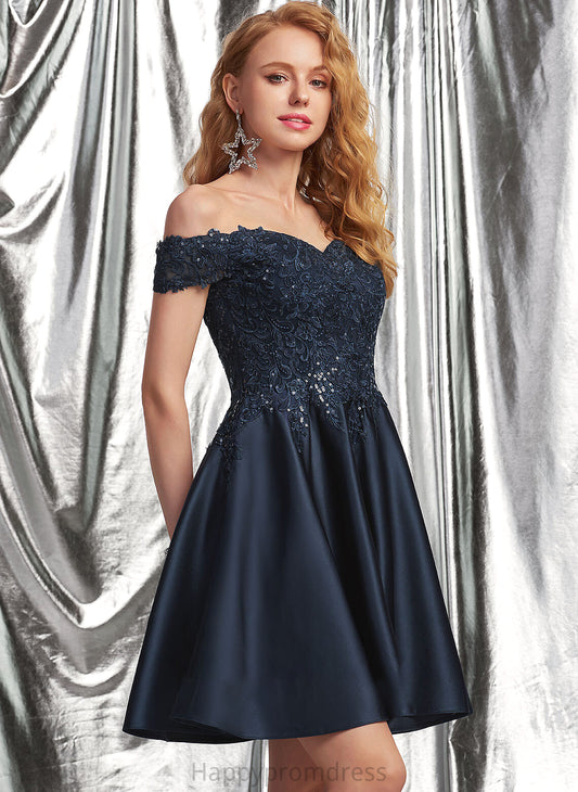 Prom Dresses Lily Lace Satin Sequins With A-Line Off-the-Shoulder Short/Mini