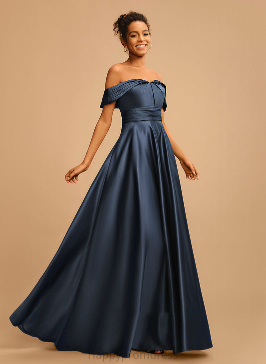 Prom Dresses With A-Line Sophia Floor-Length Off-the-Shoulder Pleated Satin