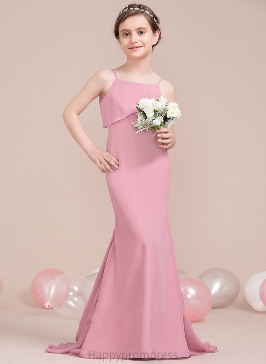 Sweep Train Chiffon Ruffles Brynlee With Trumpet/Mermaid Cascading Square Junior Bridesmaid Dresses Neckline