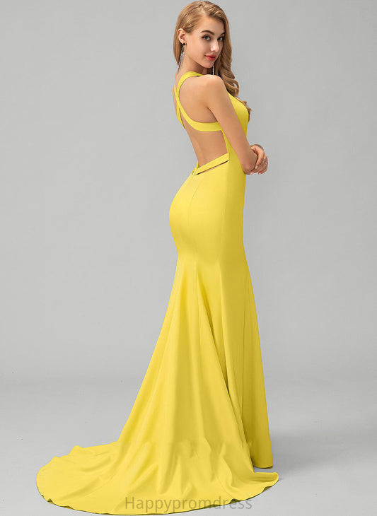 Prom Dresses Trumpet/Mermaid V-neck Erin Crepe Train Stretch Sweep