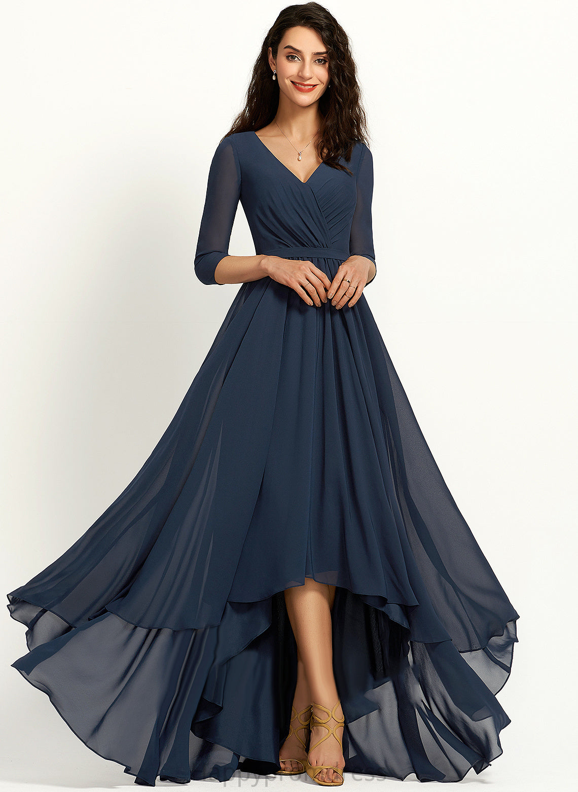 Pleated Kennedi With Cocktail Asymmetrical A-Line Dress V-neck Cocktail Dresses Chiffon