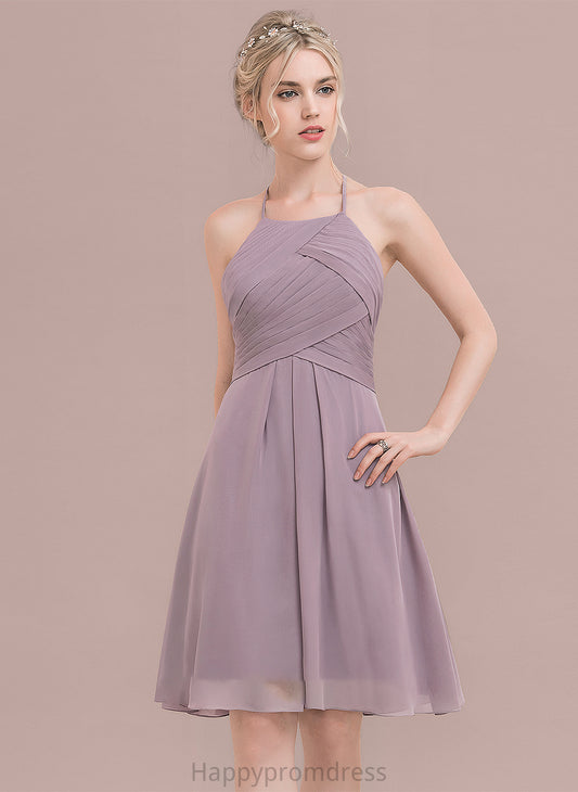 Length Neckline ScoopNeck Silhouette Ruffle Knee-Length Embellishment A-Line Fabric Amy A-Line/Princess Sleeveless Bridesmaid Dresses