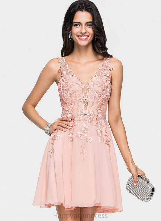 Dress Short/Mini A-Line Homecoming Chiffon Lace Homecoming Dresses Angie With Beading V-neck