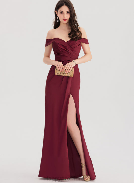 Off-the-Shoulder Front Ruffle Split With Sheath/Column Prom Dresses Satin Clara Floor-Length