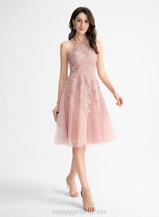 Tulle Knee-Length With A-Line Homecoming Lace Homecoming Dresses Kaiya Dress Neck Scoop