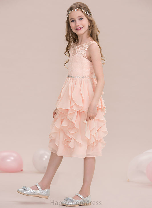 Chiffon Beading Junior Bridesmaid Dresses Scoop Sequins A-Line With Jaylyn Cascading Knee-Length Neck Ruffles