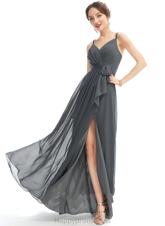 Beading Fabric SplitFront Embellishment Silhouette Neckline A-Line Ruffle V-neck Length Floor-Length Jacey Bridesmaid Dresses