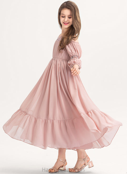 Neckline With Ruffle Ankle-Length Lace Chiffon Junior Bridesmaid Dresses A-Line Jaylee Square